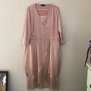 Pink Satiny tassel Hem dress